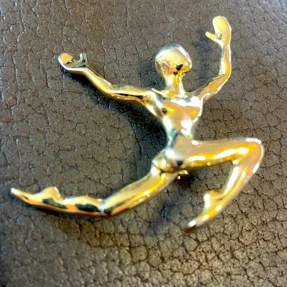 Vintage Shiny Gold Tone Dancer Pin Brooch